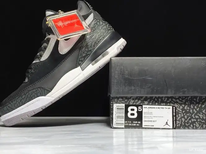 1st Kicks Jordan 3 Air CK4348-007 Black Grey Tinker Cement 0623